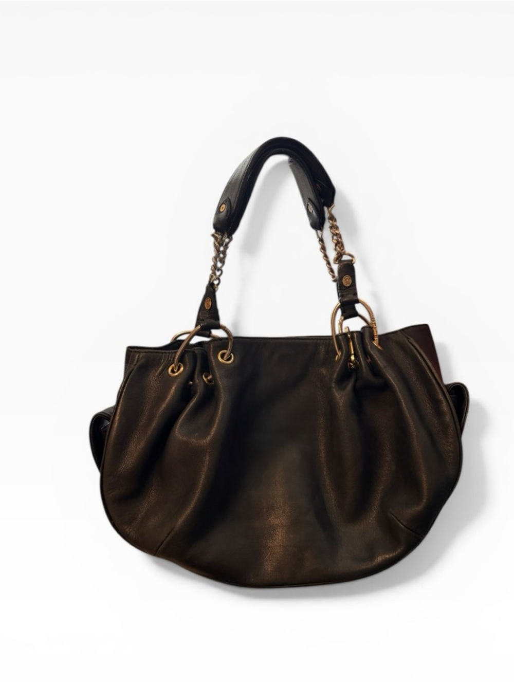Vintage Y2K It Girl Juicy Couture Chain Handle Black Leather Slouchy Style Bag